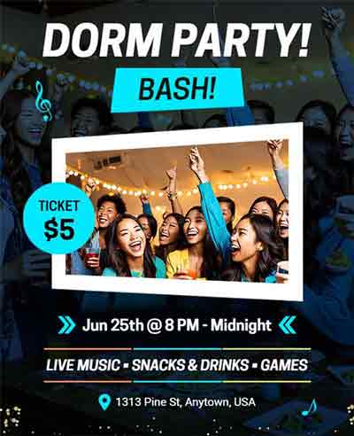 Stylish Dorm Party Bash Flyer Template