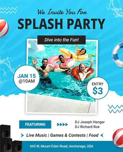 Artistic Splash Party Event Flyer Template