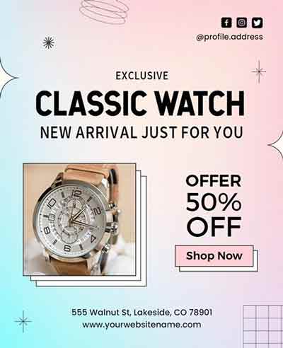 Stylish Exclusive Classic Watch Advertising Flyer Template