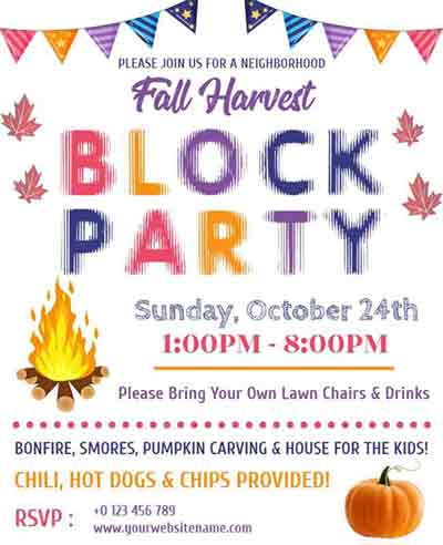 Minimalist Fall Harvest Block Party Flyer Template