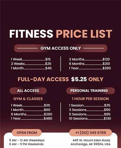 Simple Fitness Price List Flyer Template