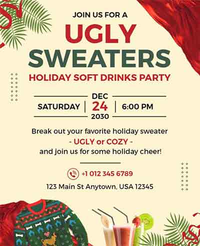 Floral Ugly Sweater Party Flyer Template