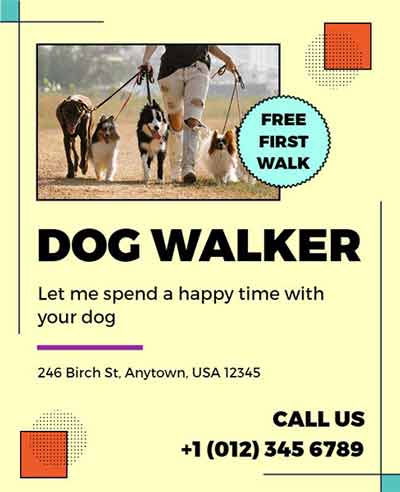 Modern Free First Walk Dog Walker Flyer Template