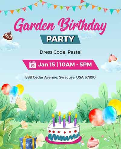 Minimal Garden Birthday Party Flyer Template