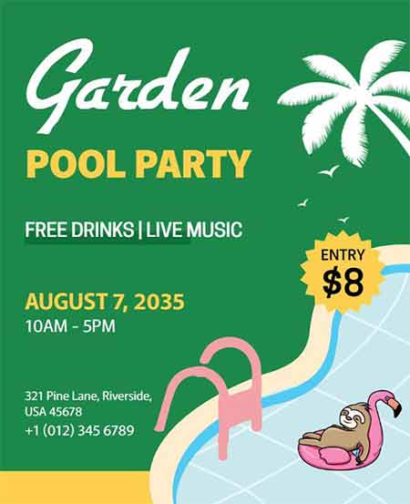 Vector Garden Pool Party Flyer Template