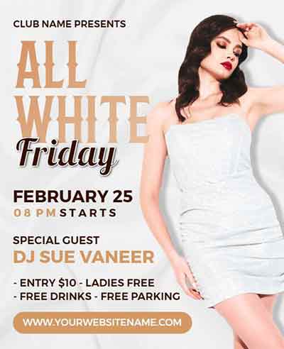 Stylish Girls Friday All White Party Flyer Template