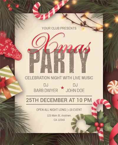Floral Christmas Party Flyer Template