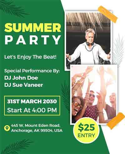 Photo Frame Summer Party Flyer Template