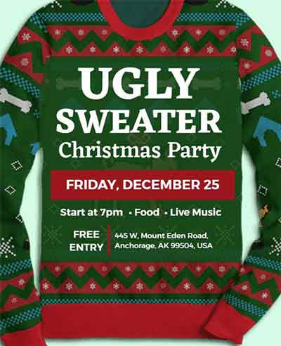 Vector Ugly Sweater Christmas Party Flyer Template