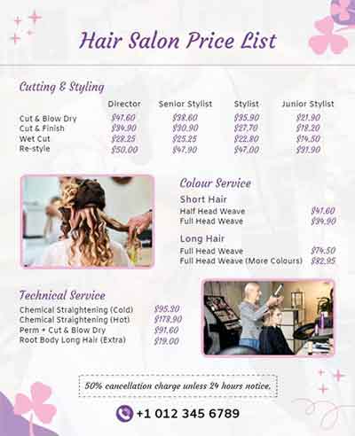 Simple Hair Salon Price List Flyer Template