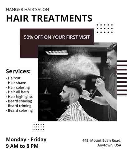 Black and White Hair Treatment Salon Flyer Template