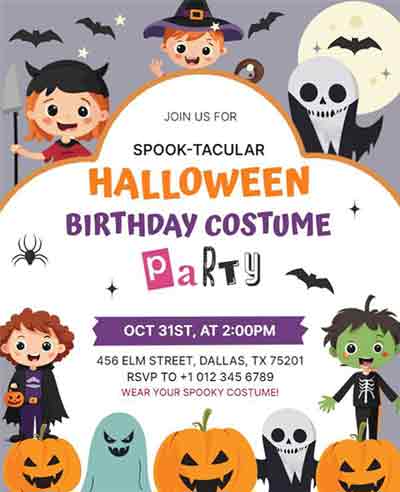 Cartoon Halloween Birthday Costume Party Flyer Template