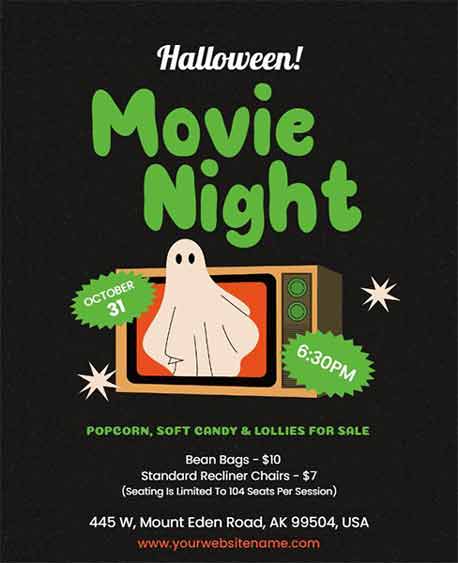 Neon Halloween Movie Night Flyer Template