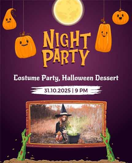Photo Frame Halloween Night Party Flyer Template