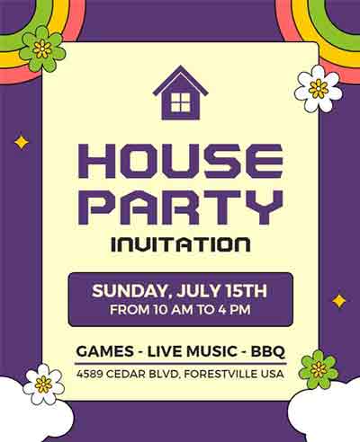 Retro House Party Invitation Flyer Template