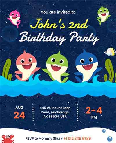 Illustrative Baby Shark Birthday Party Flyer Template