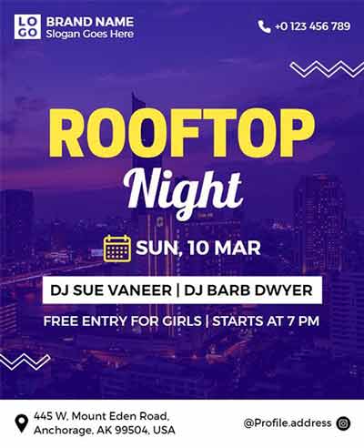 Vector Rooftop Night Party Flyer Template