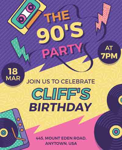 90s Birthday Party Flyer Template
