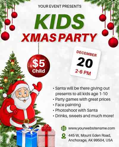 Stylish Kids Christmas Party Flyer Template
