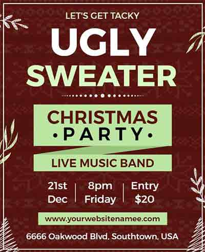 Floral Ugly Sweater Party Flyer Template