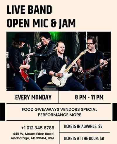Stylish Live Band Open Mic Jam Flyer Template