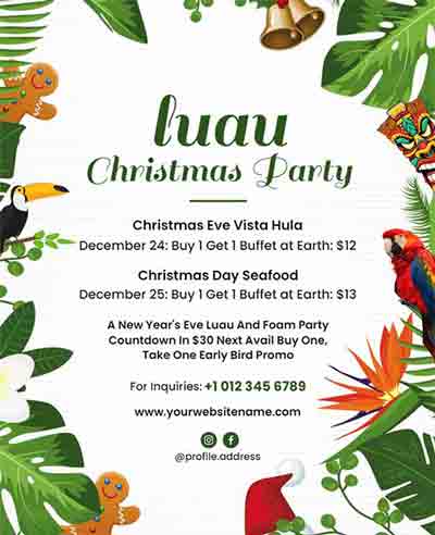 Floral Luau Christmas Party Flyer Template