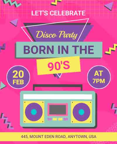 Pink 90s Party Flyer Template
