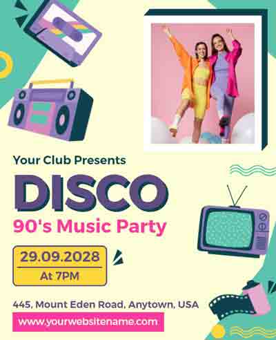 Radio Theme 90s Party Flyer Template