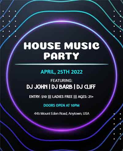 Neon House Music Party Flyer Template