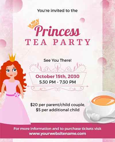 Watercolor Princess Tea Party Flyer Template