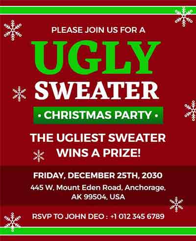 Bold Typography Ugly Sweater Christmas Party Flyer Template