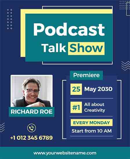 Blue Podcast Talk Show Flyer Template