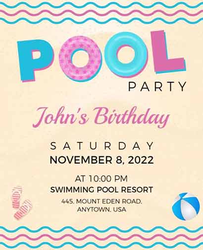 Minimal Pool Birthday Party Flyer Template
