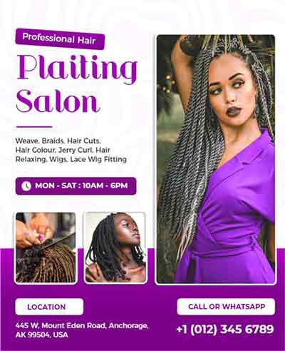 Modern Professional Hair Plaiting  Salon Services Flyer Template