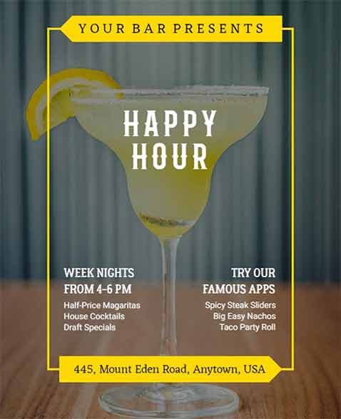 Realistic Happy Hour Bar Flyer Template