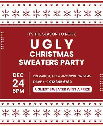 Vector Ugly Christmas Sweater Party Flyer Template