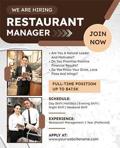 Modern Restaurant Manager Hiring Position Flyer Template