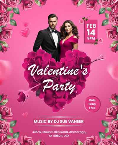 Floral Valentine Party Flyer Template