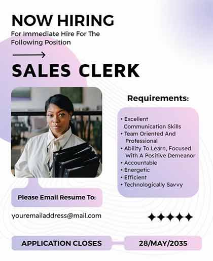Gradient Sales Clerk Hiring Flyer Template