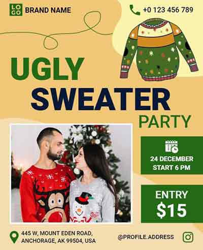 Creative Ugly Christmas Sweater Party Flyer Template