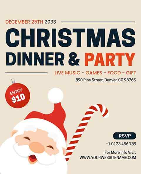 Simple Christmas Dinner Party Flyer Template