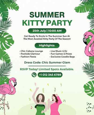 Floral Summer Kitty Party Flyer Template