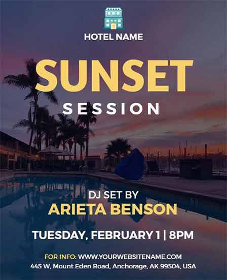 Realistic Sunset Session Hotel Flyer Template
