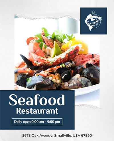 Torn Paper Seafood Restaurant Flyer Template