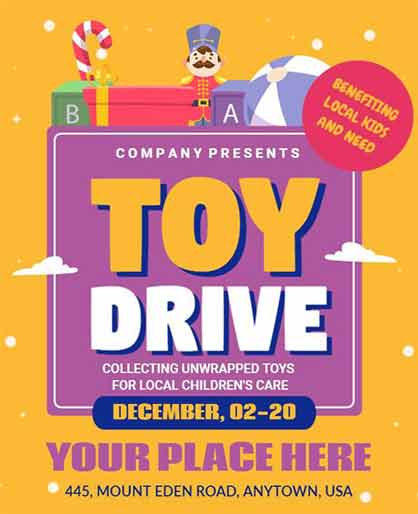 Bold Typography Toy Drive Flyer Template