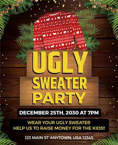 Gradient Tropical Ugly Sweater Party Flyer Template