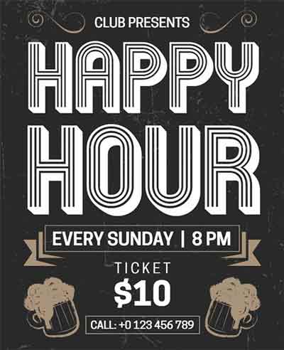 Bold Typography Happy Hour Flyer Template