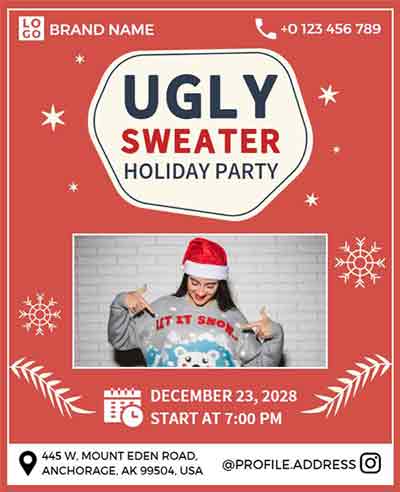 Photo Frame Ugly Sweater Holiday Party Flyer Template