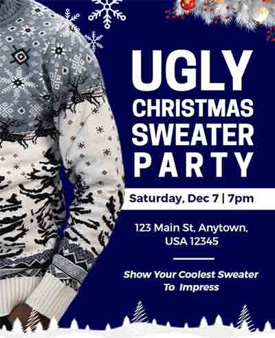 Realistic Ugly Christmas Sweater Party Flyer Template