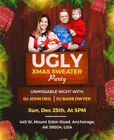 Gradient Ugly Xmas Sweater Party Flyer Template